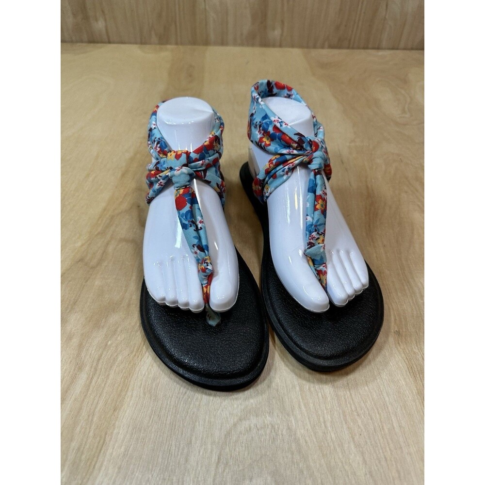 Sanuk Yoga Sling Ella Sandals Size 8 Blue Floral Print